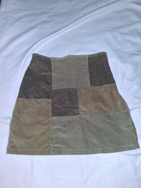 Hollister Patchwork Corduroy Mini Skirt in Olive and Brown